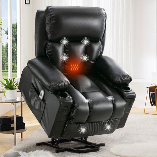 Power Lift Recliner Chair Recliners for Elderly with Heat and Massage Recliner Chair for Living Room with Infinite Position and Side Pocket,USB Charge .BLACK