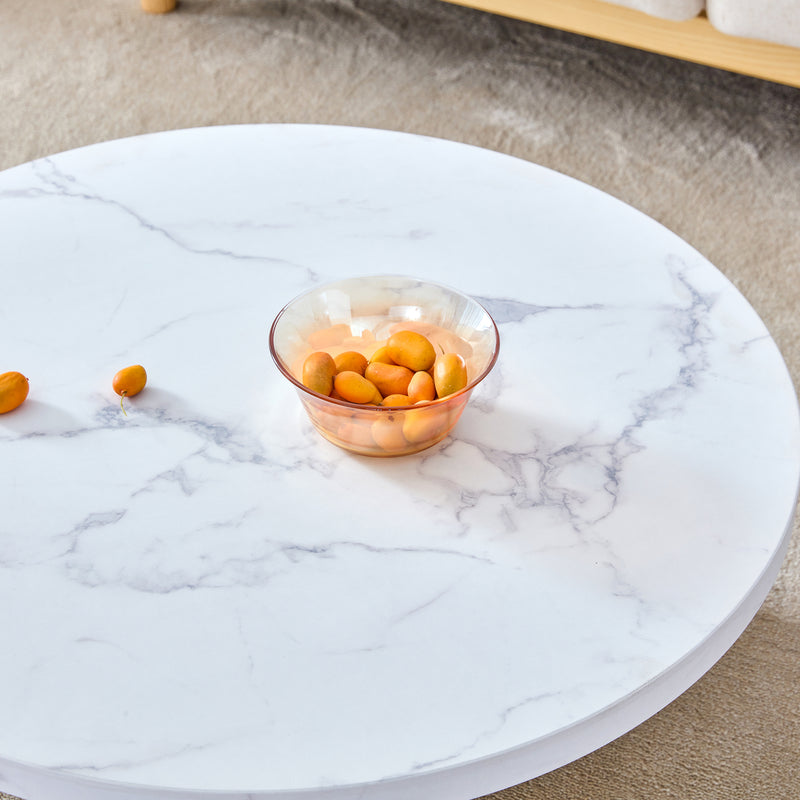 A white MDF material circular patterned coffee table, a 31.4-inch white center table, modern coffee table, suitable for small spaces and living rooms.