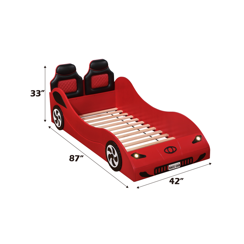 Colen Red Finish Twin Car Bed with LED