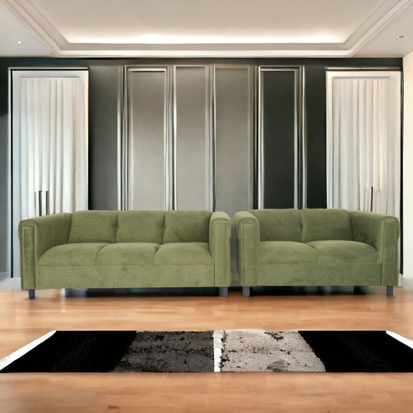 Green Suede Loveseat and Sofa Set for Living Room, Modern Décor Couch Sets for Living Room, Bedrooms with Solid Wood Frame