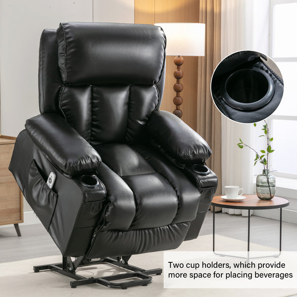 Power Lift Recliner Chair Recliners for Elderly with Heat and Massage Recliner Chair for Living Room with Infinite Position and Side Pocket,USB Charge .BLACK