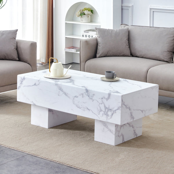 The white coffee table has patterns. Modern rectangular table, suitable for living rooms and apartments. 43.3"*21.6"*17.2"