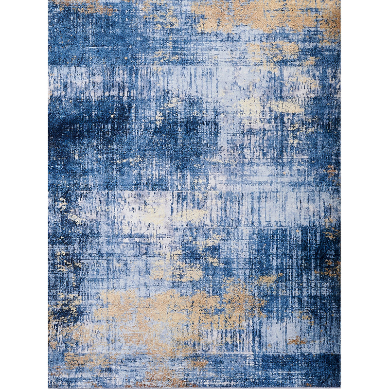 ZARA Collection Abstract Design Blue Gold Machine Washable Super Soft Area Rug